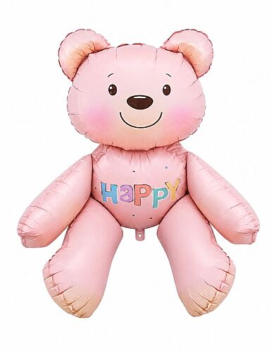 Folyo Balon Oturan Ayı Pembe Happy 51-54 cm - 
