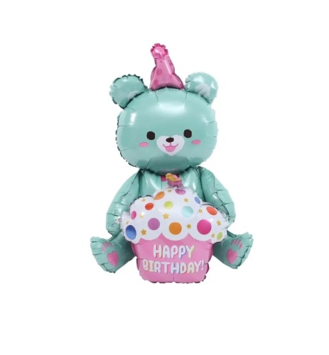 Folyo Balon Oturan Ayı Cupcakeli Yeşil 92x73 Cm - 1