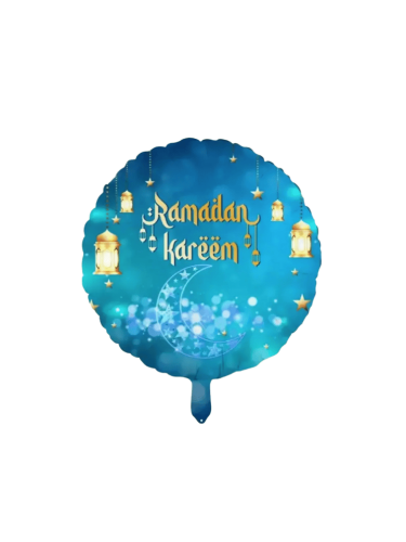 Folyo Balon Ramazan Mavi Yuvarlak Desenli (18inç) 45 Cm - 
