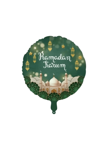 Folyo Balon Ramazan Yeşil Yuvarlak Desenli (18inç) 45 Cm - 