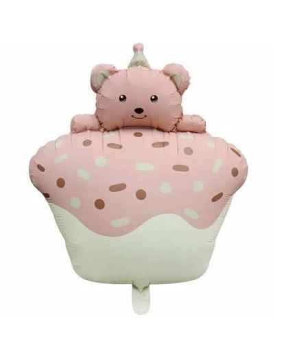 Folyo Balon Retro Pembe Kek Ayıcıklı 51x54.5 Cm - 1