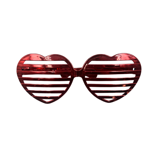 Gözlük Plastik Büyük Kalp Desenli Kırmızı - 