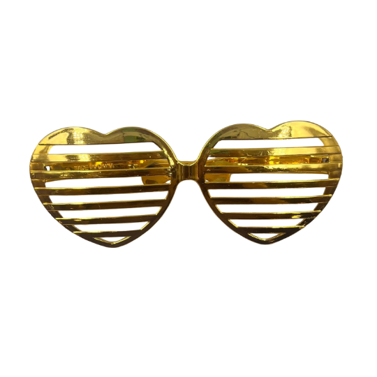Gözlük Plastik Büyük Kalp Desenli Altın - 