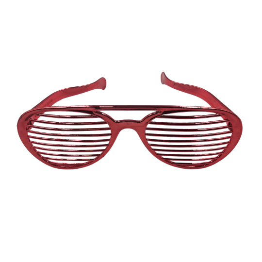 Gözlük Plastik Büyük Nostalji Panjur Desenli Kırmızı - 