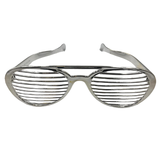 Gözlük Plastik Büyük Nostalji Panjur Desenli Gümüş - 