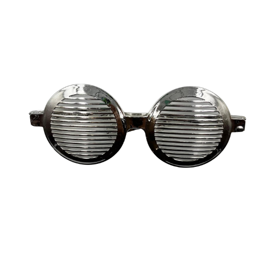 Gözlük Plastik Büyük Panjur Desenli Gümüş - 