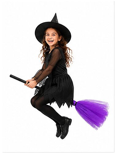 Halloween Cadı Süpürgesi Tüllü 75 cm Mor - 