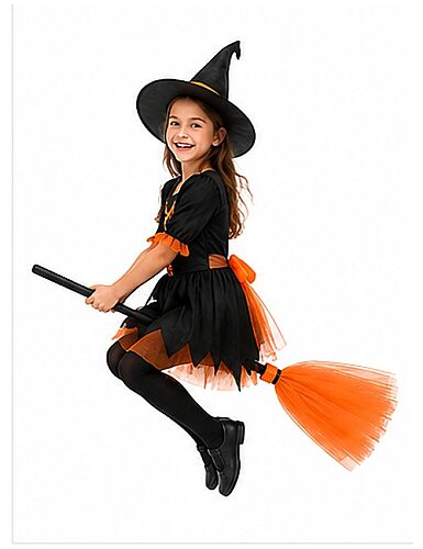  Halloween Cadı Süpürgesi Tüllü 75 cm Turuncu - 