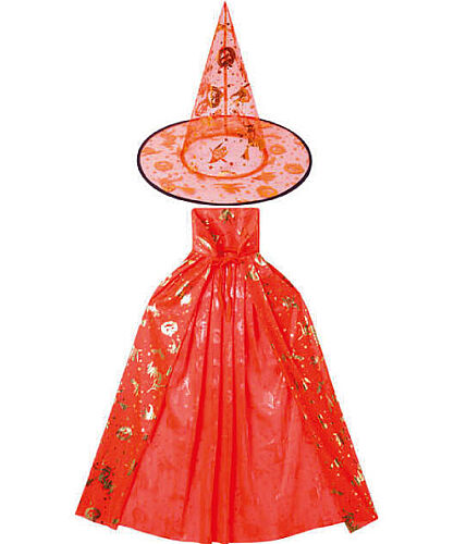 Halloween Çocuk Pelerin Şapka Set Renkli 80 cm Kırmızı - 