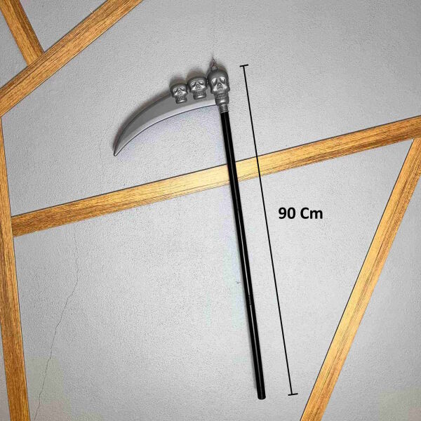 Halloween Geçmeli Çubuklu Azrail Orağı Kuru Kafalı 90 Cm - 4