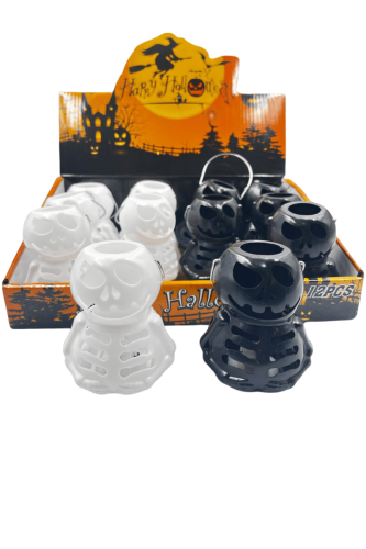 Halloween Işıklı Fener İskelet 8 Cm Siyah Beyaz 12 Parça - 