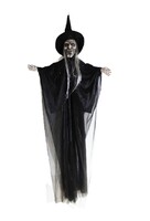 Halloween İskelet Korkuluk Tüllü Işıklı Sesli ve Hareketli 120 Cm Siyah - 1