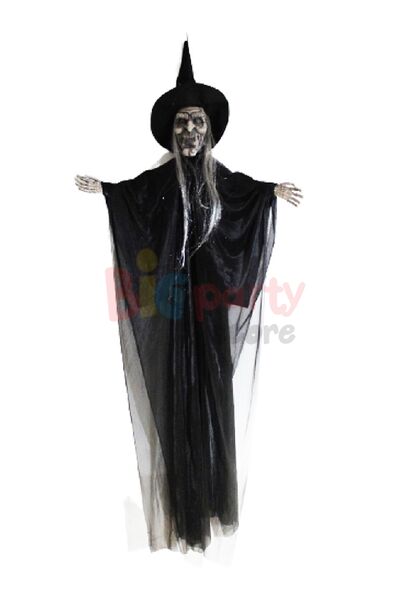 Halloween İskelet Korkuluk Tüllü Işıklı Sesli ve Hareketli 120 Cm Siyah - 1