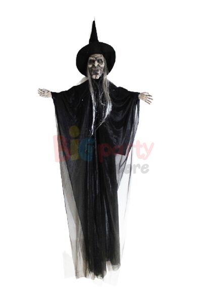 Halloween İskelet Korkuluk Tüllü Işıklı Sesli ve Hareketli 120 Cm Siyah - 2