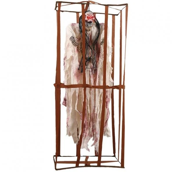 Halloween İskelet Korkuluk Kafesli Hareketli 100 Cm - 