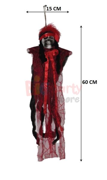 Halloween İskelet Korkuluk Tüllü 60 Cm Kırmızı - 4