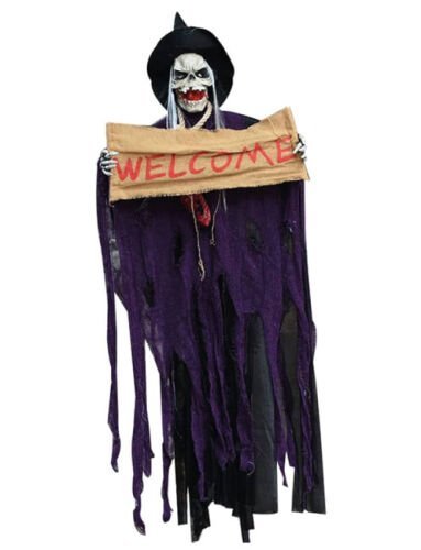 Halloween İskelet Korkuluk Welcome Işıklı Sesli 120 Cm Mor - 