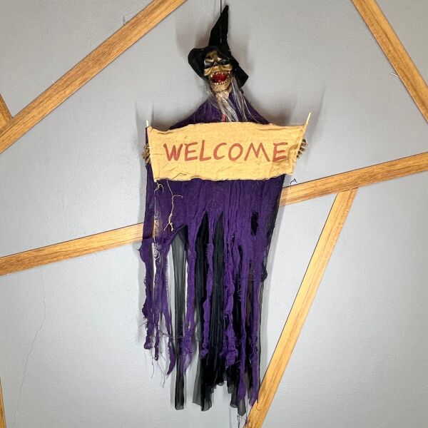 Halloween İskelet Korkuluk Welcome Işıklı Sesli 120 Cm Mor - 3