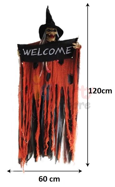 Halloween İskelet Korkuluk Welcome Işıklı Sesli 120 Cm Kahverengi - 5