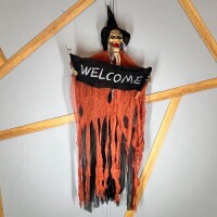 Halloween İskelet Korkuluk Welcome Işıklı Sesli 120 Cm Kahverengi - 3