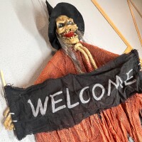 Halloween İskelet Korkuluk Welcome Işıklı Sesli 120 Cm Kahverengi - 4