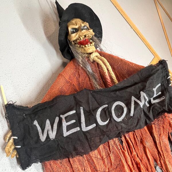 Halloween İskelet Korkuluk Welcome Işıklı Sesli 120 Cm Kahverengi - 4