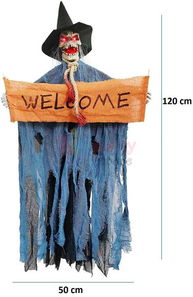 Halloween İskelet Korkuluk Welcome Işıklı Sesli 120 Cm Mavi - 4