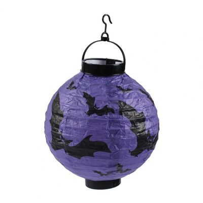 Halloween Japon Feneri Pilli 20 cm Mor Yarasa - 1