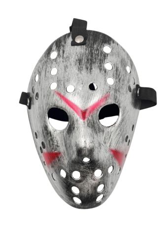 Halloween Maske Jason Kırmızı Şeritli Gümüş - 