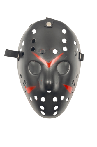 Halloween Maske Jason Kırmızı Şeritli Siyah - 