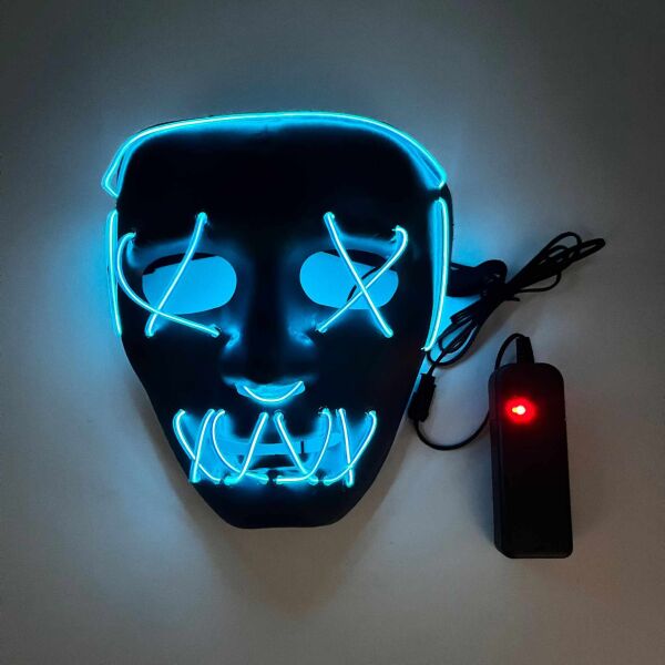 Halloween Maske Neon Mavi Işıklı - 