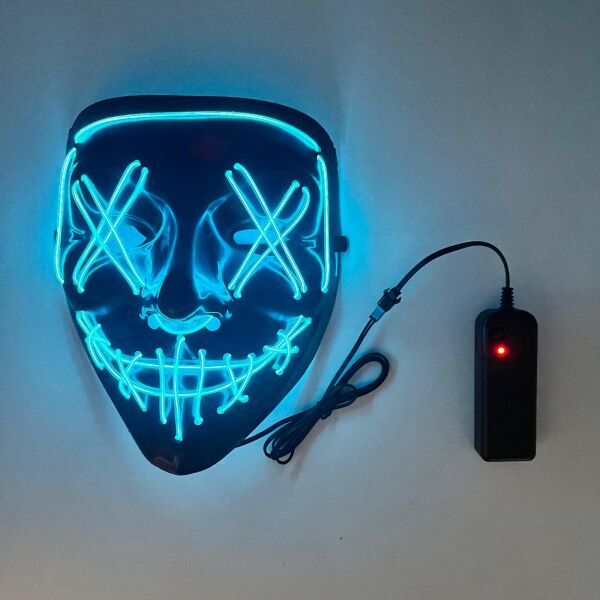 Halloween Maske Vendetta Neon Mavi Işıklı - 
