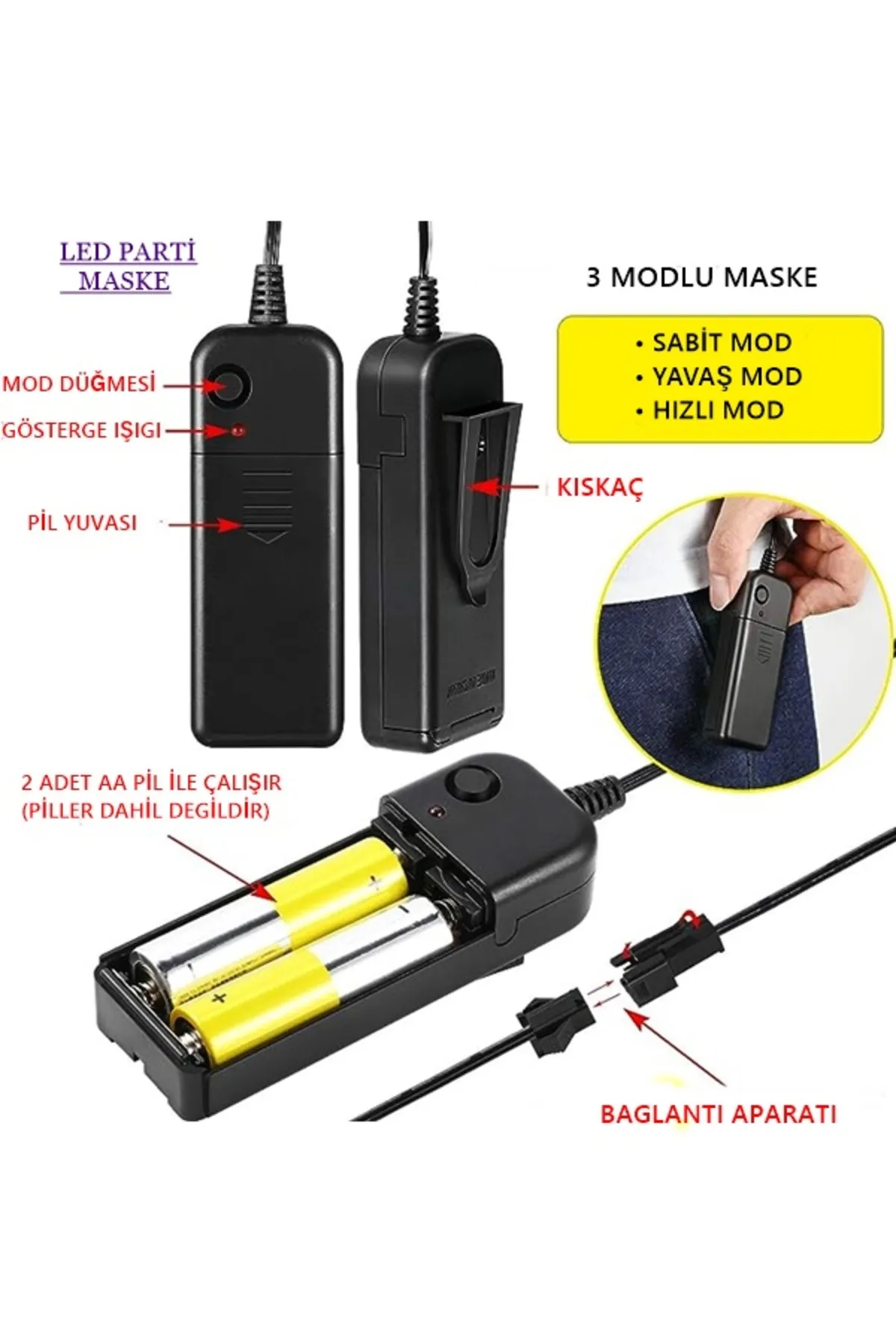 Halloween Maske Vendetta Neon Açık Yeşil Işıklı - 4