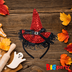 Halloween Taç Cadı Şapkalı Mini Pullu Kırmızı Parlak - 1