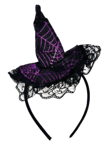 Halloween Taç Mini Cadı Şapkası Tüllü Mor Model - 