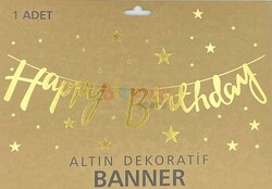 Kaligrafi Banner Happy Birthday Gold - 3