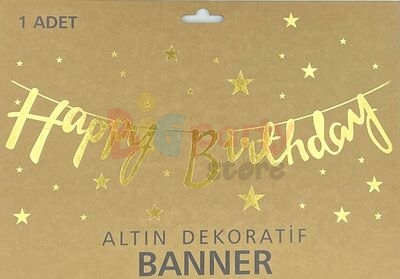 Kaligrafi Banner Happy Birthday Gold - 3