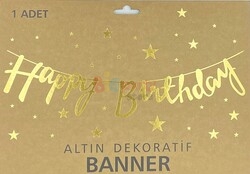 Kaligrafi Banner Happy Birthday Gold - 2