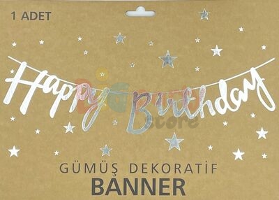 Kaligrafi Banner Happy Birthday Gümüş - 2
