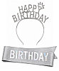 Happy Birthday Taşlı Taç Kuşak Set Gümüş - 1