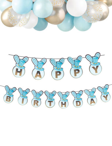 Kağıt Banner Happy Birthday Tavşan Mavi - 1