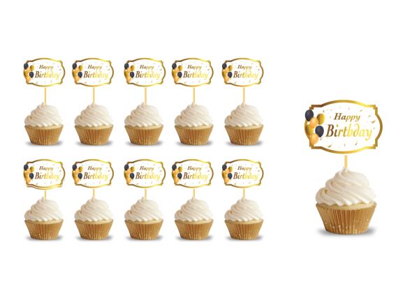 Kürdan Happy Birthday Varak Baskılı Beyaz Zemin 10 Parça - 