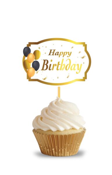 Kürdan Happy Birthday Varak Baskılı Beyaz Zemin 10 Parça - 2