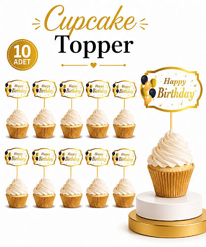 Kürdan Happy Birthday Varak Baskılı Beyaz Zemin 10 Parça - 