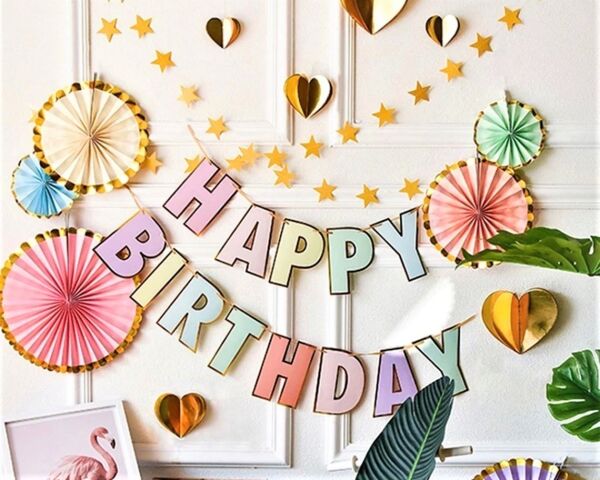 Kağıt Banner Varak Baskılı Makaron Banner Happy Birthday - 2