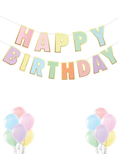 Kağıt Banner Varak Baskılı Makaron Banner Happy Birthday - 1