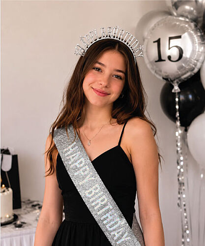 Happy Birthday Yıldızlı Taç Kuşak Set Gümüş - 2