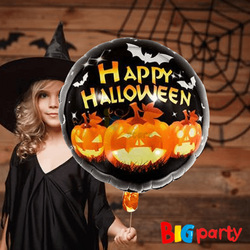 Folyo Balon Yuvarlak Happy Halloween Bal Kabağı 18 inc - 1