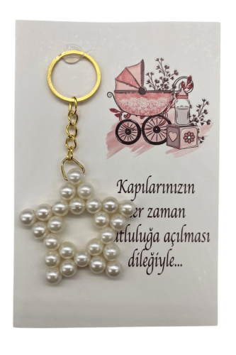 Hediyelik Anahtarlık İnci Yıldızlı Pembe Bebek Arabalı Model 25 Parça - 