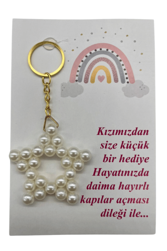 Hediyelik Anahtarlık İnci Yıldızlı Pembe Gökkuşağı Model 25 Parça - 